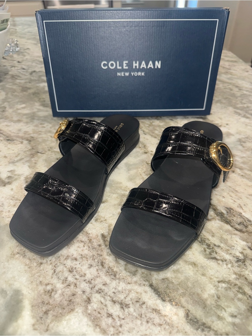 Cole Haan Oaklynn Double Band Sandal, Color: Black Croc Print